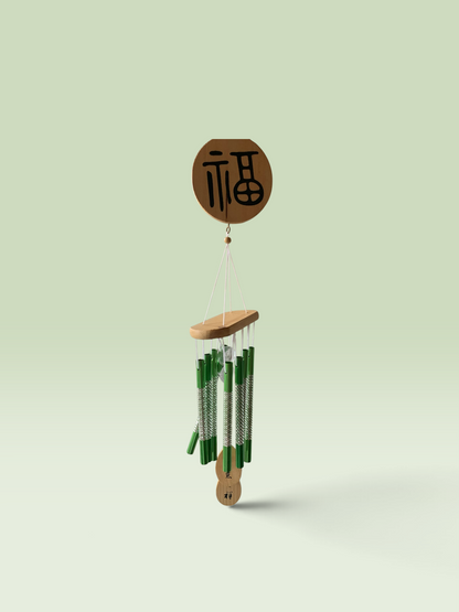 18106 - Green Kanji Wood Windchime Alum 9" |A-06|