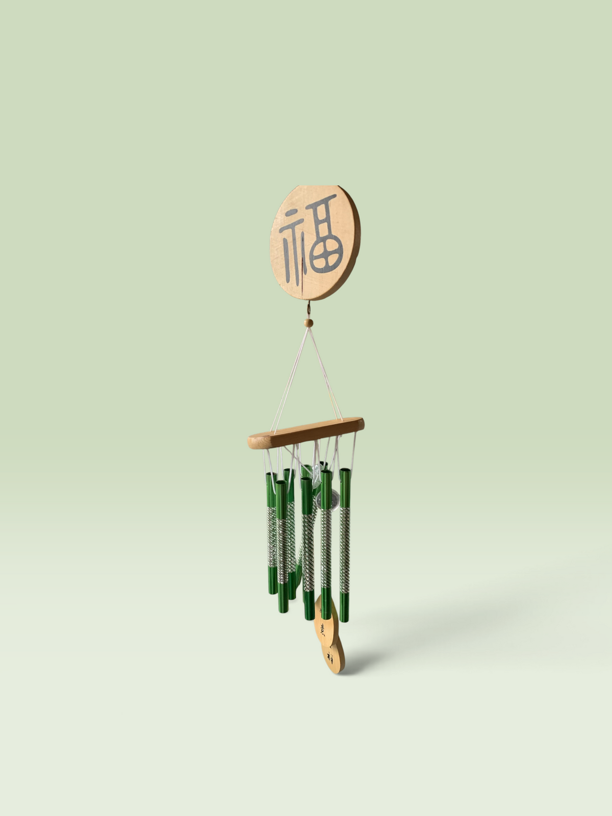 18106 - Green Kanji Wood Windchime Alum 9" |A-06|
