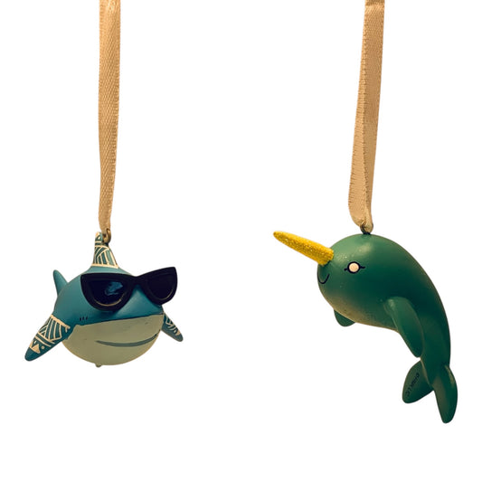 11112 - Set of 2 Narwhal and Shark Ornaments 3" |TBD|