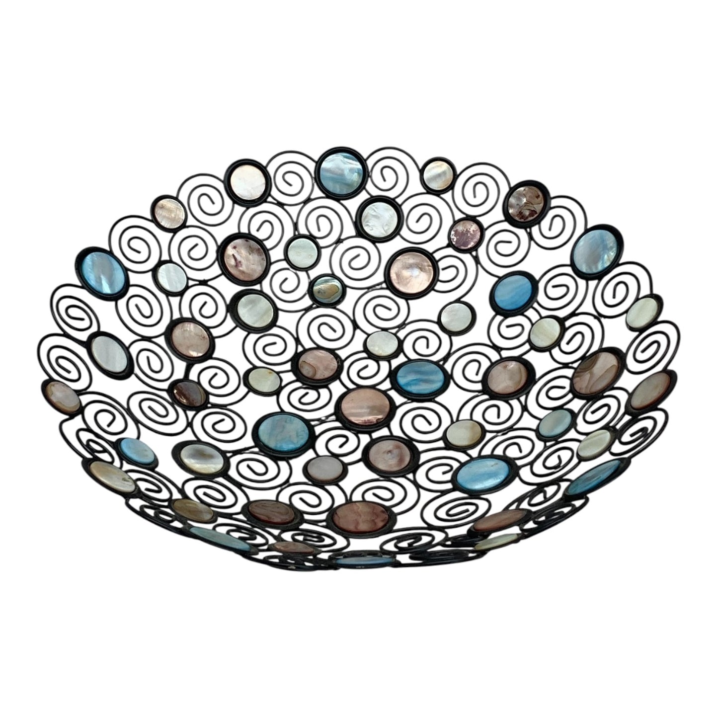 1976 - Vintage Inlaid Mother Of Pearl Retro 15 Inch Metal Bowl Fruit |TBD|