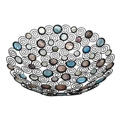 1976 - Vintage Inlaid Mother Of Pearl Retro 15 Inch Metal Bowl Fruit |TBD|