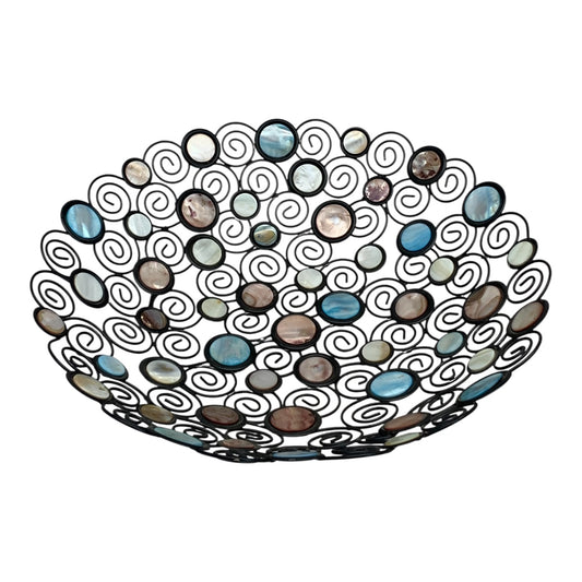 1976 - Vintage Inlaid Mother Of Pearl Retro Fifteen Inch Metal Bowl Fruit |TBD|