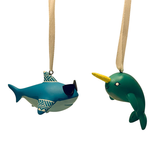 11112 - Set of 2 Narwhal and Shark Ornaments 3" |TBD|