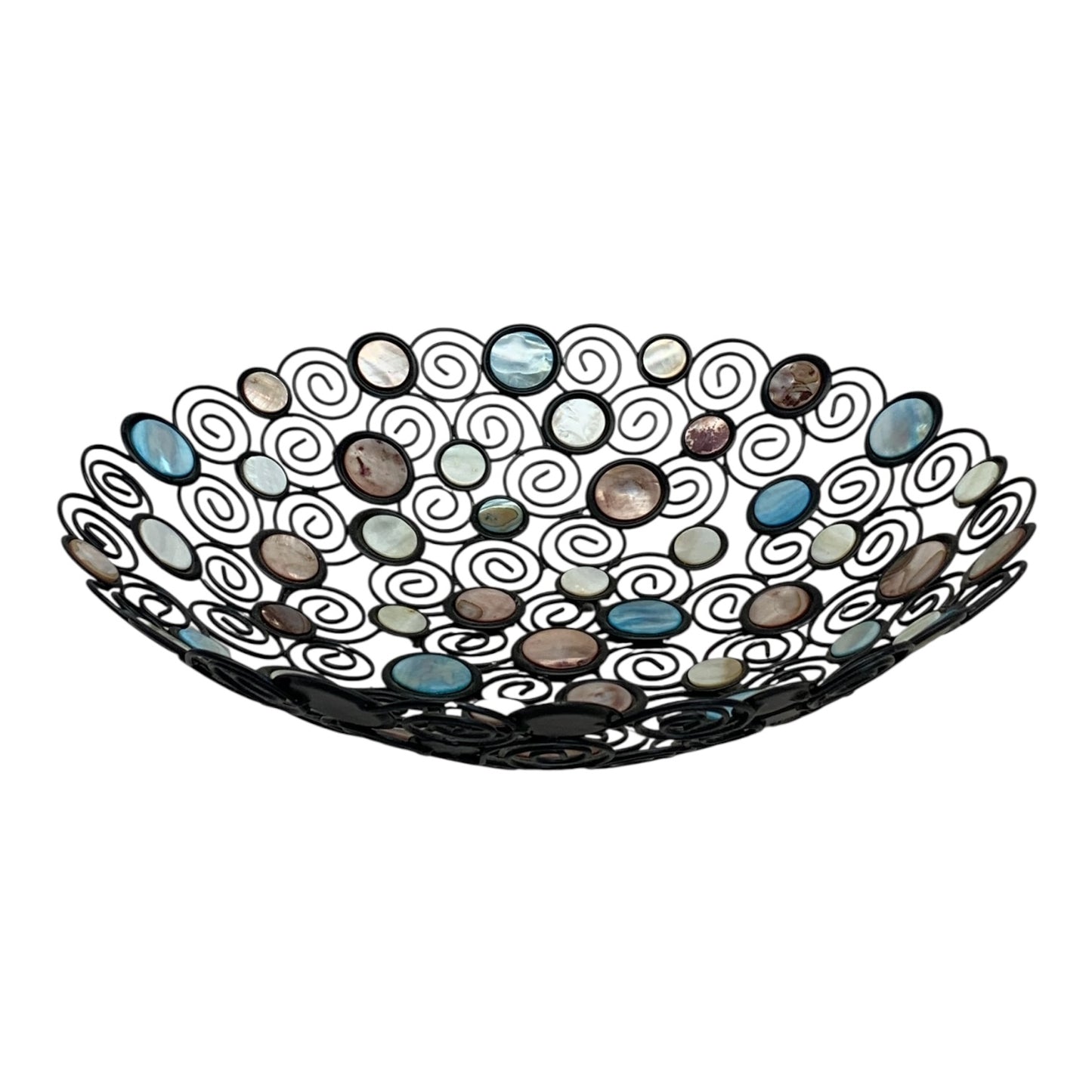 1976 - Vintage Inlaid Mother Of Pearl Retro 15 Inch Metal Bowl Fruit |TBD|