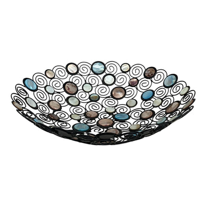 1976 - Vintage Inlaid Mother Of Pearl Retro 15 Inch Metal Bowl Fruit |TBD|