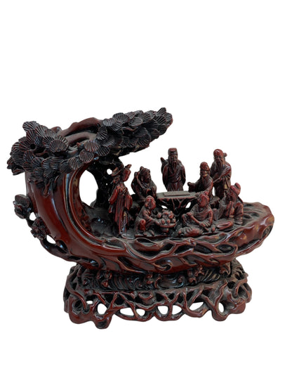 10681 - 9" 8 Red Soapstone Monks - On Boat |Z-78|