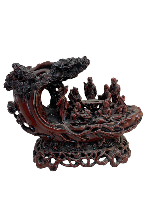 10681 - 9" 8 Red Soapstone Monks - On Boat |Z-78|