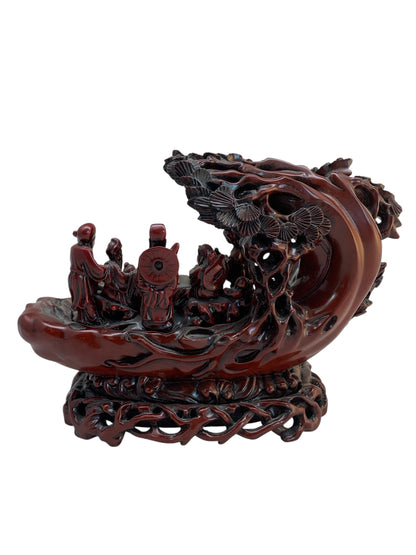 10681 - 9" 8 Red Soapstone Monks - On Boat |Z-78|