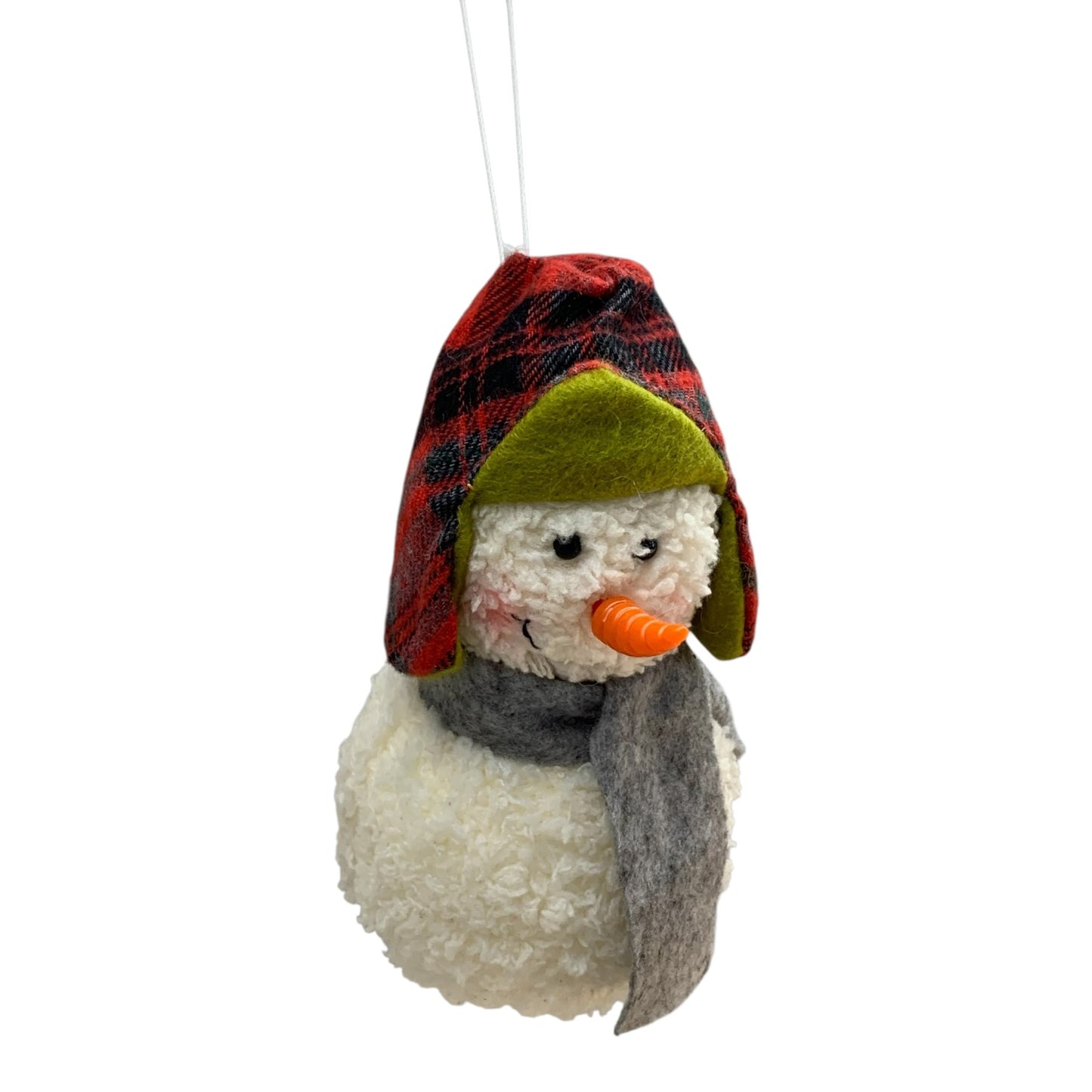 23393 - Snowman Ornament w/ Carrot Nose 5" 2-Ball Snowman Plaid Hat Grey Scarf |Pod 2-10|