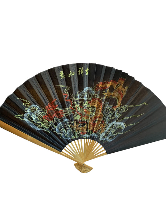 38955 - 35" Wood Fan with Orange Dragon |Box 9|