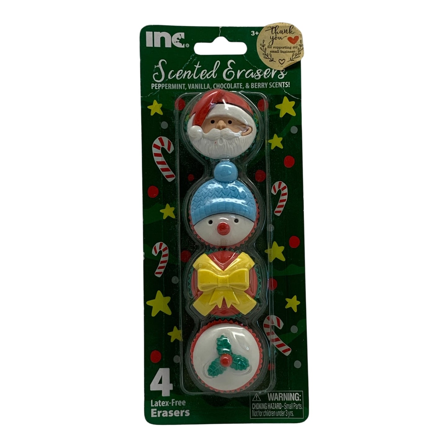 29199 - 1" Christmas Scented Erasers Pack of 4 |2-16|