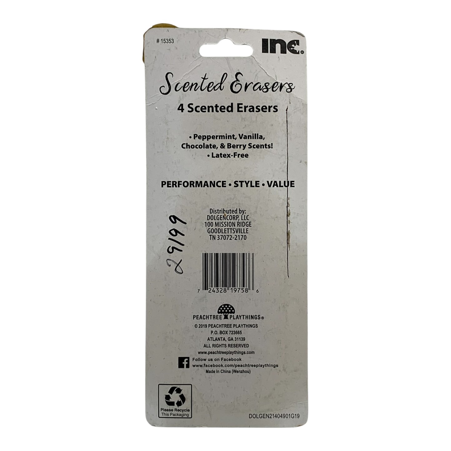 29199 - 1" Christmas Scented Erasers Pack of 4 |2-16|