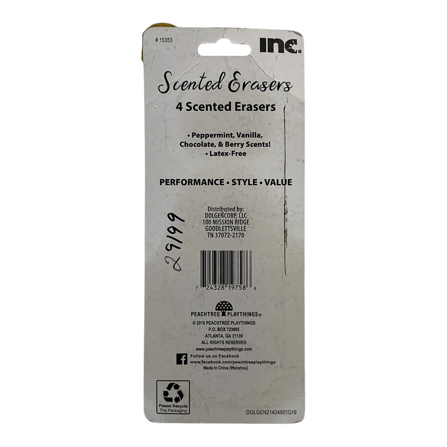 29199 - 1" Christmas Scented Erasers Pack of 4 |2-16|