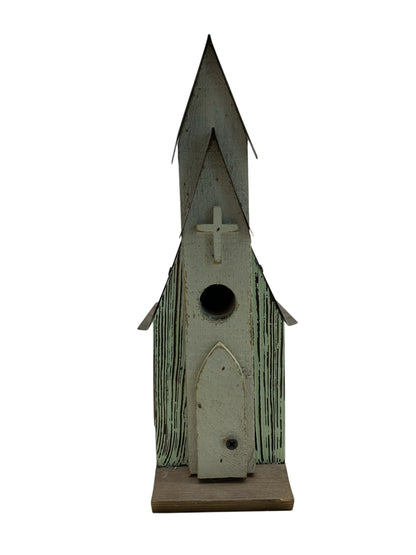34821 - 12" Metal and Wood Church Birdhouse |TBD|