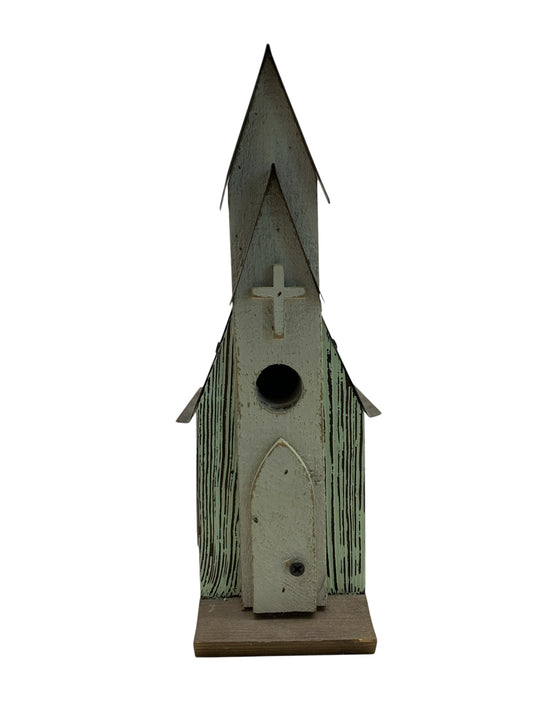 34821 - 12" Metal and Wood Church Birdhouse |8-14|