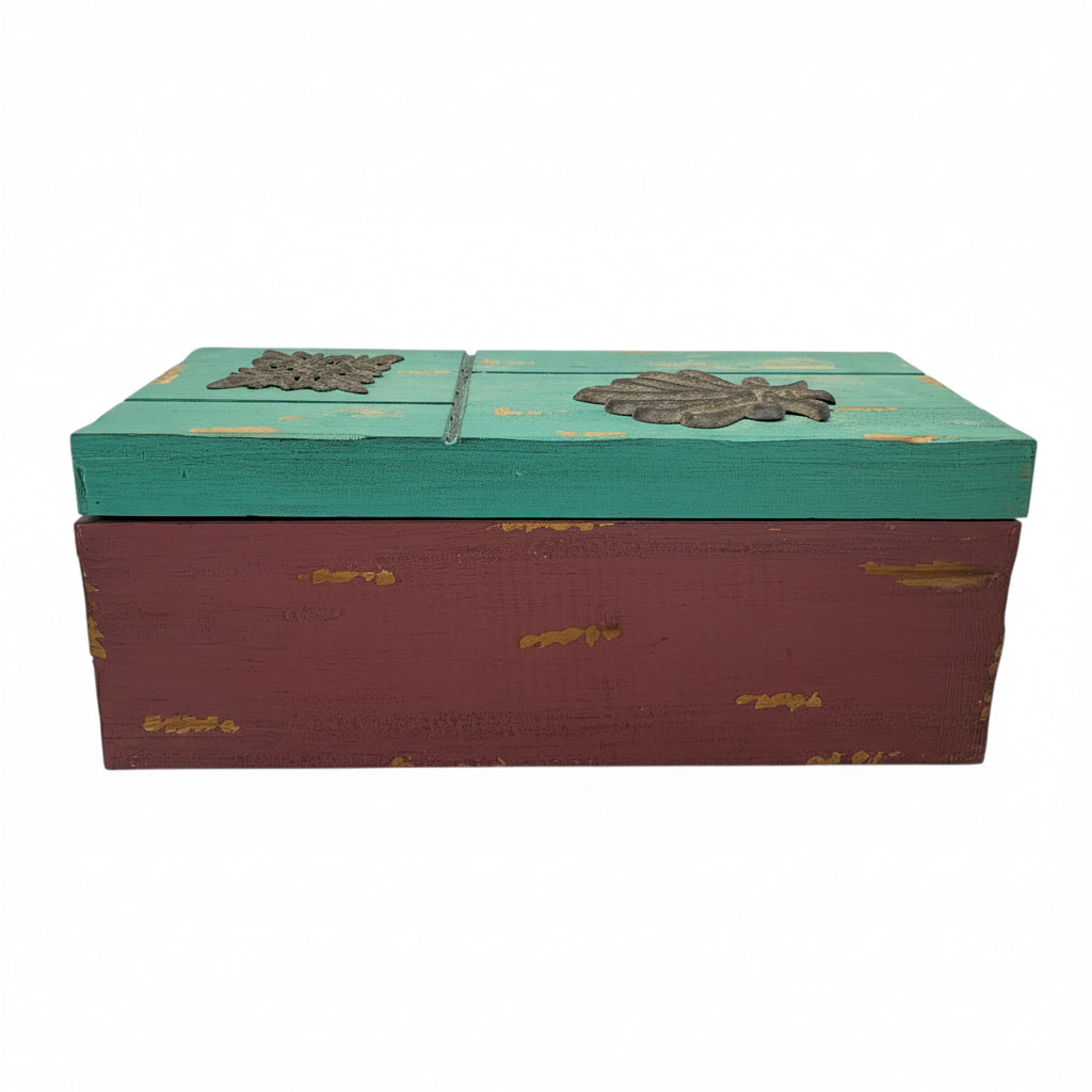 12577 - Rustic Hinged Large Wood Box Embellished 6X16X7" |TBD|