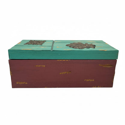 12577 - Rustic Hinged Large Wood Box Embellished 6X16X7" |TBD|