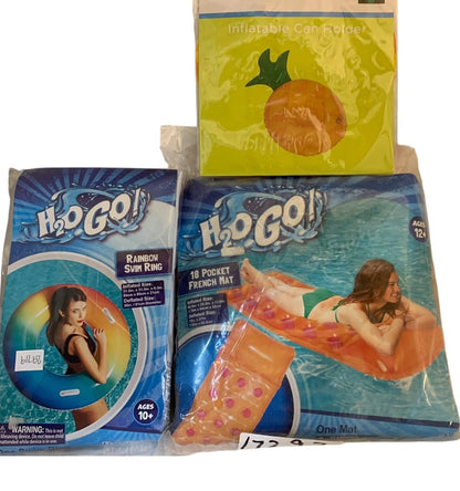 29719 - 31.5" Rainbow Swim Ring, Orange 18 Pocket French Mat, Pineapple Can Holder Set |TBD|