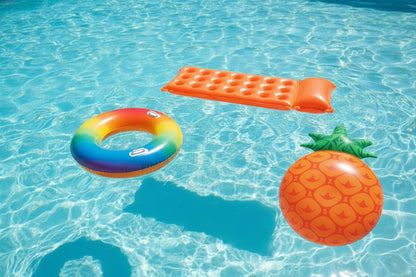 29719 - 31.5" Rainbow Swim Ring, Orange 18 Pocket French Mat, Pineapple Can Holder Set |TBD|