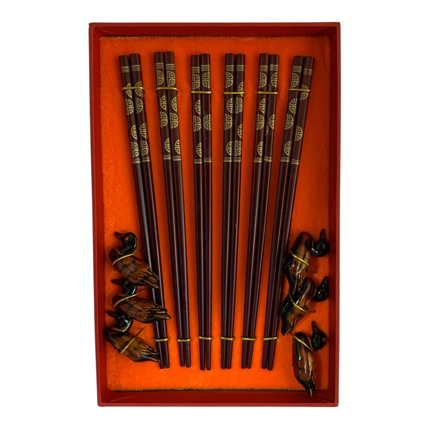 17208 - Set of 6 Oriental Chopsticks With Duck Chopstick Rests 11" |19-22|