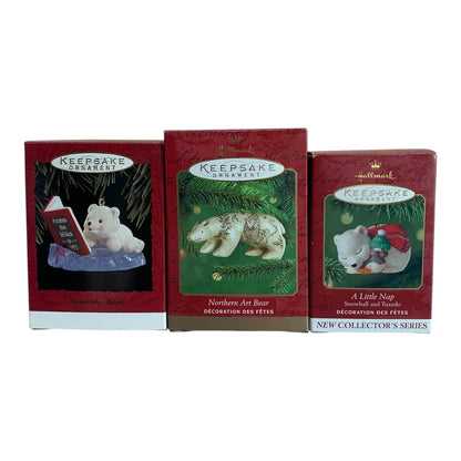 6037 - Hallmark Keepsake Bear Ornaments: Across the Miles, Northern Art Bear & A Little Nap 4" |TBD|