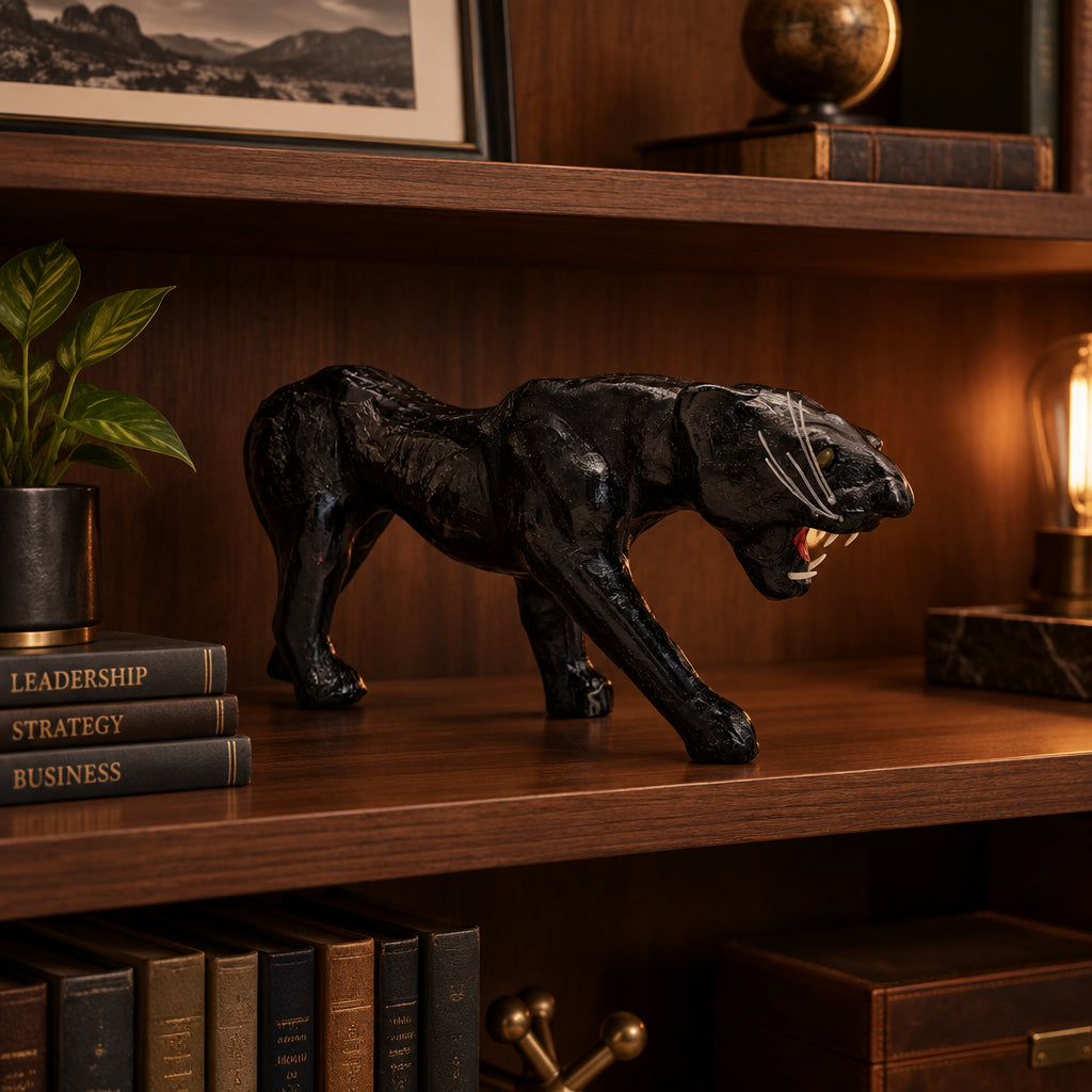 15780 - 14" Black Leather Panther Cat |Z-06|