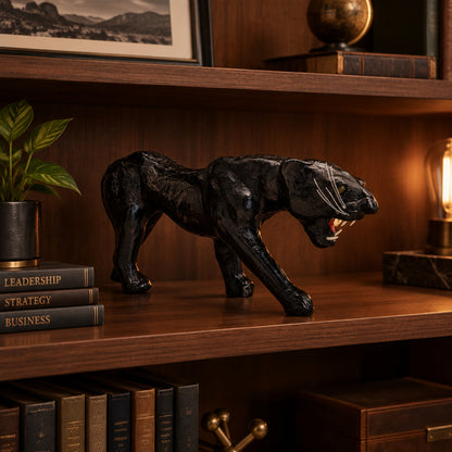15780 - 14" Black Leather Panther Cat |Z-06|