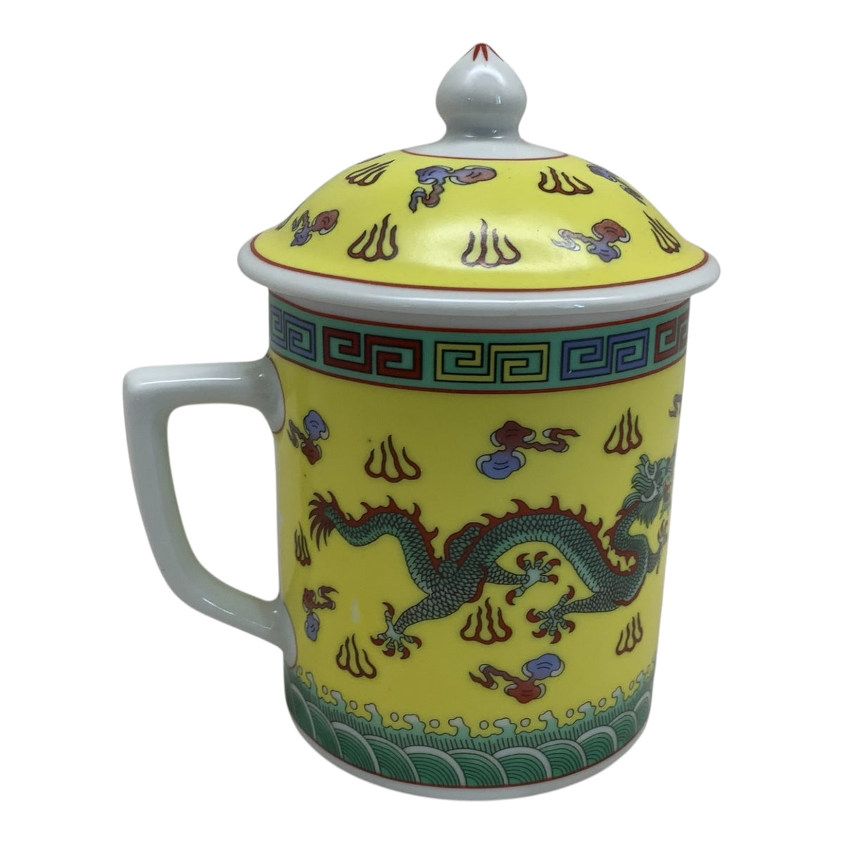 16971 - Yellow Teacup With Green Dragon 5" |F-26|