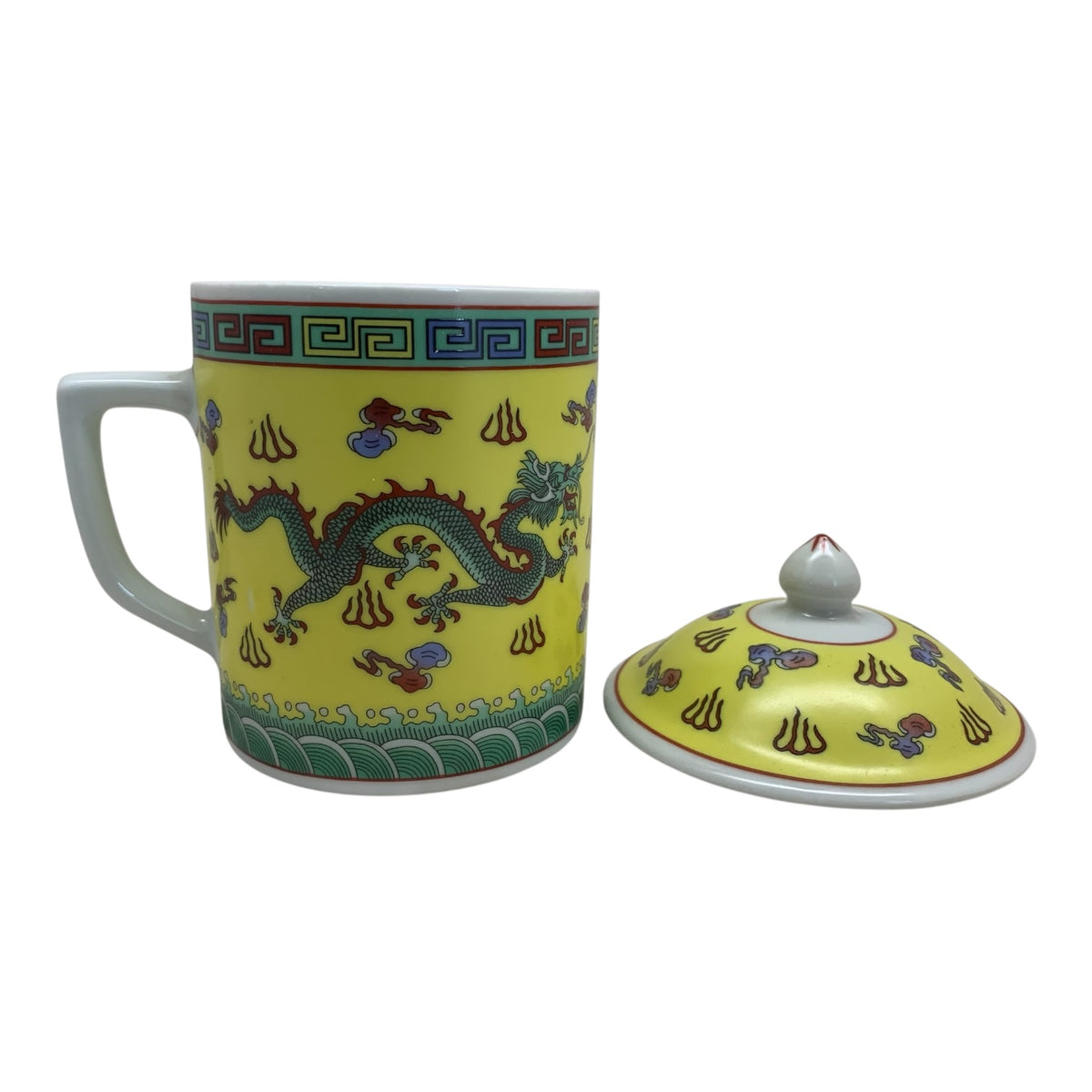 16971 - Yellow Teacup With Green Dragon 5" |F-26|