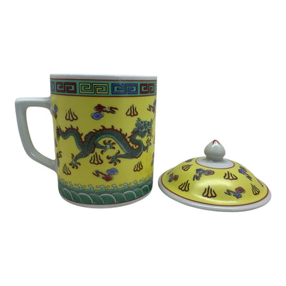 16971 - Yellow Teacup With Green Dragon 5" |F-26|