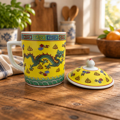 16971 - Yellow Teacup With Green Dragon 5" |F-26|