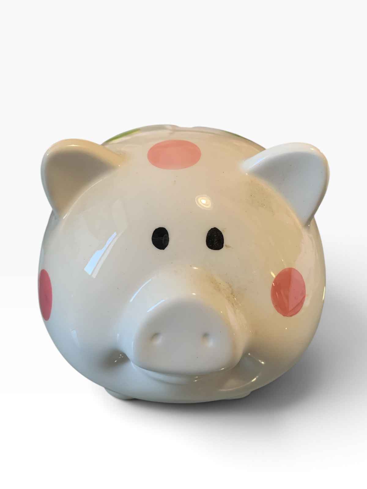 21876 - Vintage Ceramic 7" White Polkadot Pig Bank |TBD|