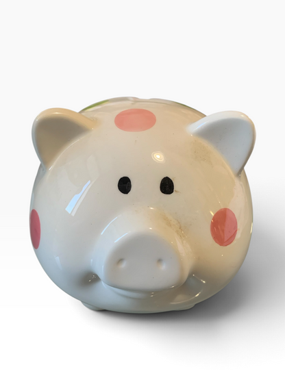 21876 - Vintage Ceramic 7" White Polkadot Pig Bank |TBD|