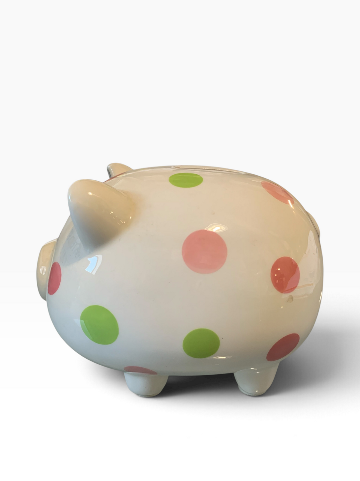 21876 - Vintage Ceramic 7" White Polkadot Pig Bank |TBD|