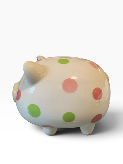 21876 - Vintage Ceramic 7" White Polkadot Pig Bank |TBD|