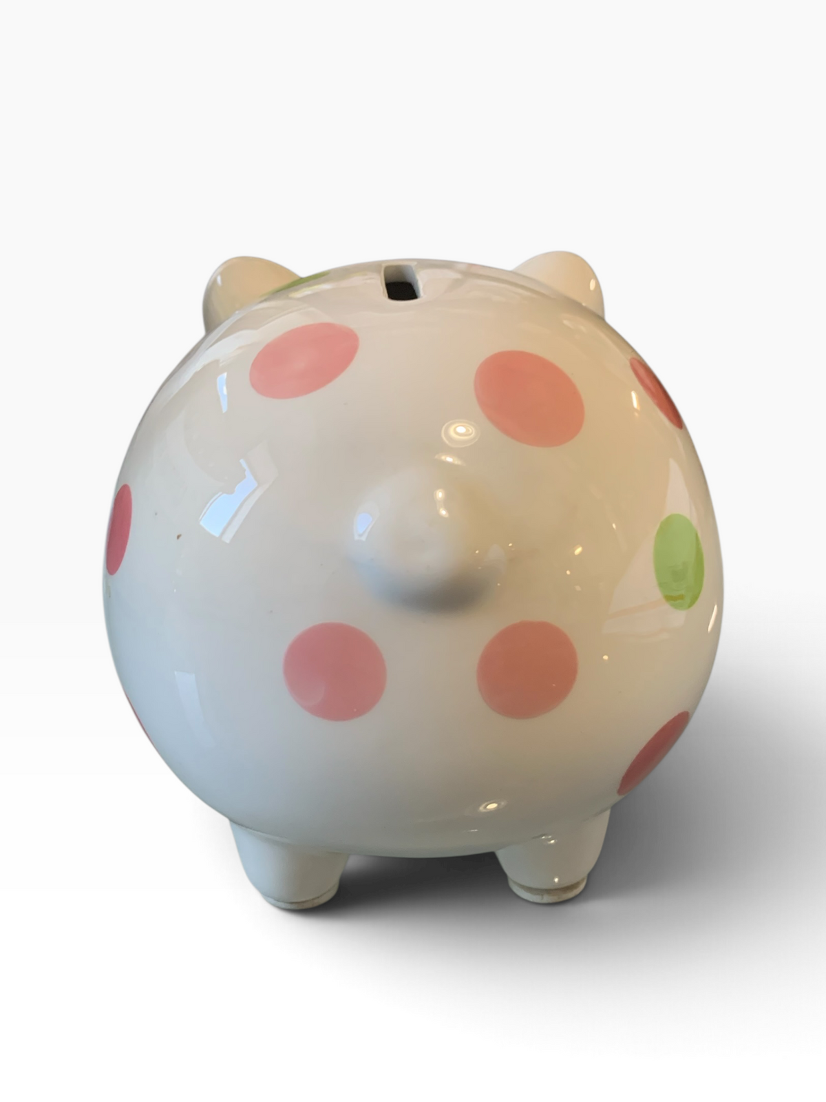 21876 - Vintage Ceramic 7" White Polkadot Pig Bank |TBD|