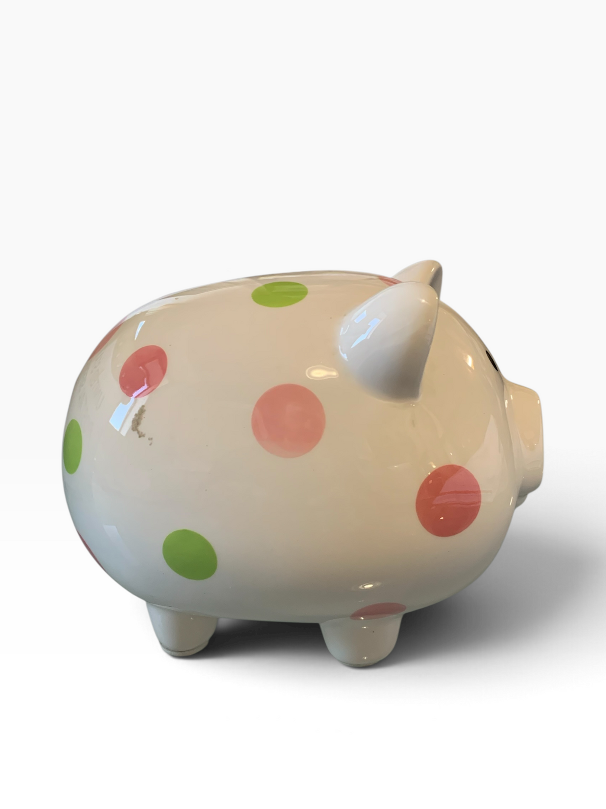 21876 - Vintage Ceramic 7" White Polkadot Pig Bank |TBD|