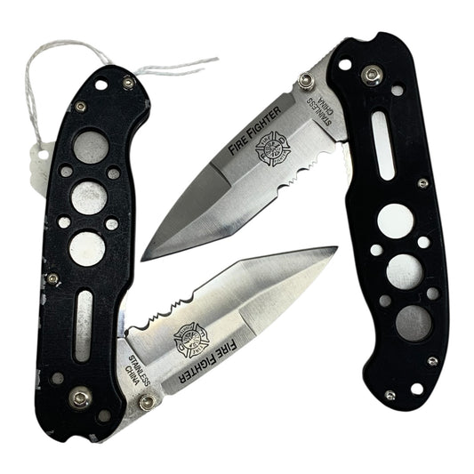 2422 - 2 Pack 3" Blade Black "Fire Fighter" Pocket Knife |110/Store|