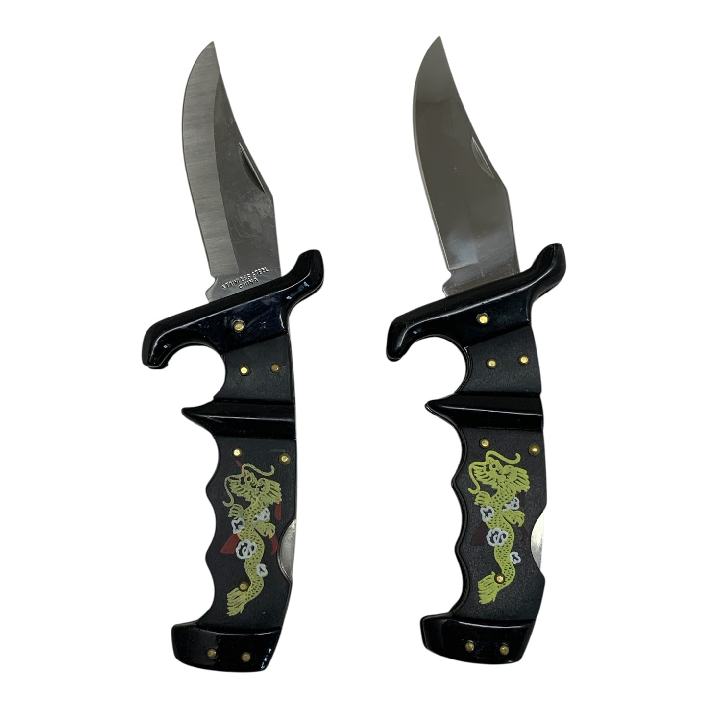 14571 - Set of Two 8.5 Inch Stainless Steel Black Defender Knife With Dragon |81|