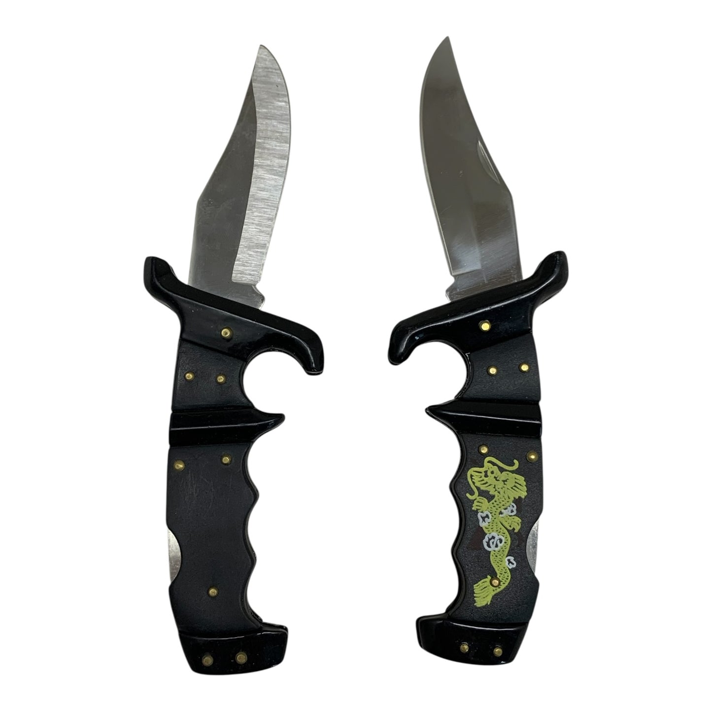 14571 - Set of Two 8.5 Inch Stainless Steel Black Defender Knife With Dragon |81|