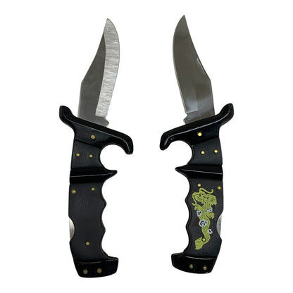 14571 - Set of Two 8.5 Inch Stainless Steel Black Defender Knife With Dragon |81|