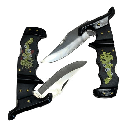 14571 - Set of Two 8.5 Inch Stainless Steel Black Defender Knife With Dragon |81|