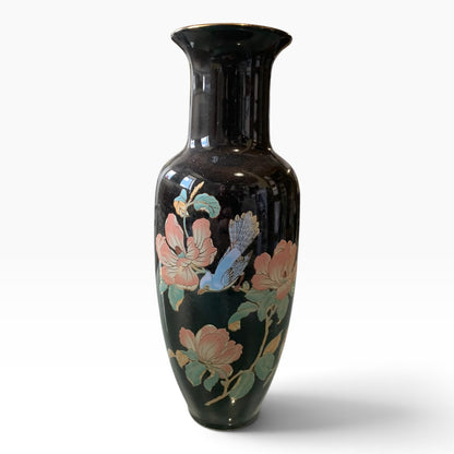 18029 - 11" Black Vase With Blue Jay Flower |23-1|