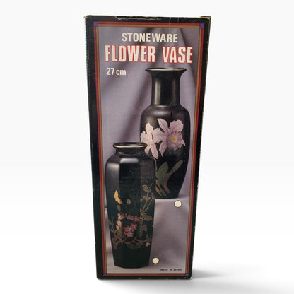 18029 - 11" Black Vase With Blue Jay Flower |23-1|