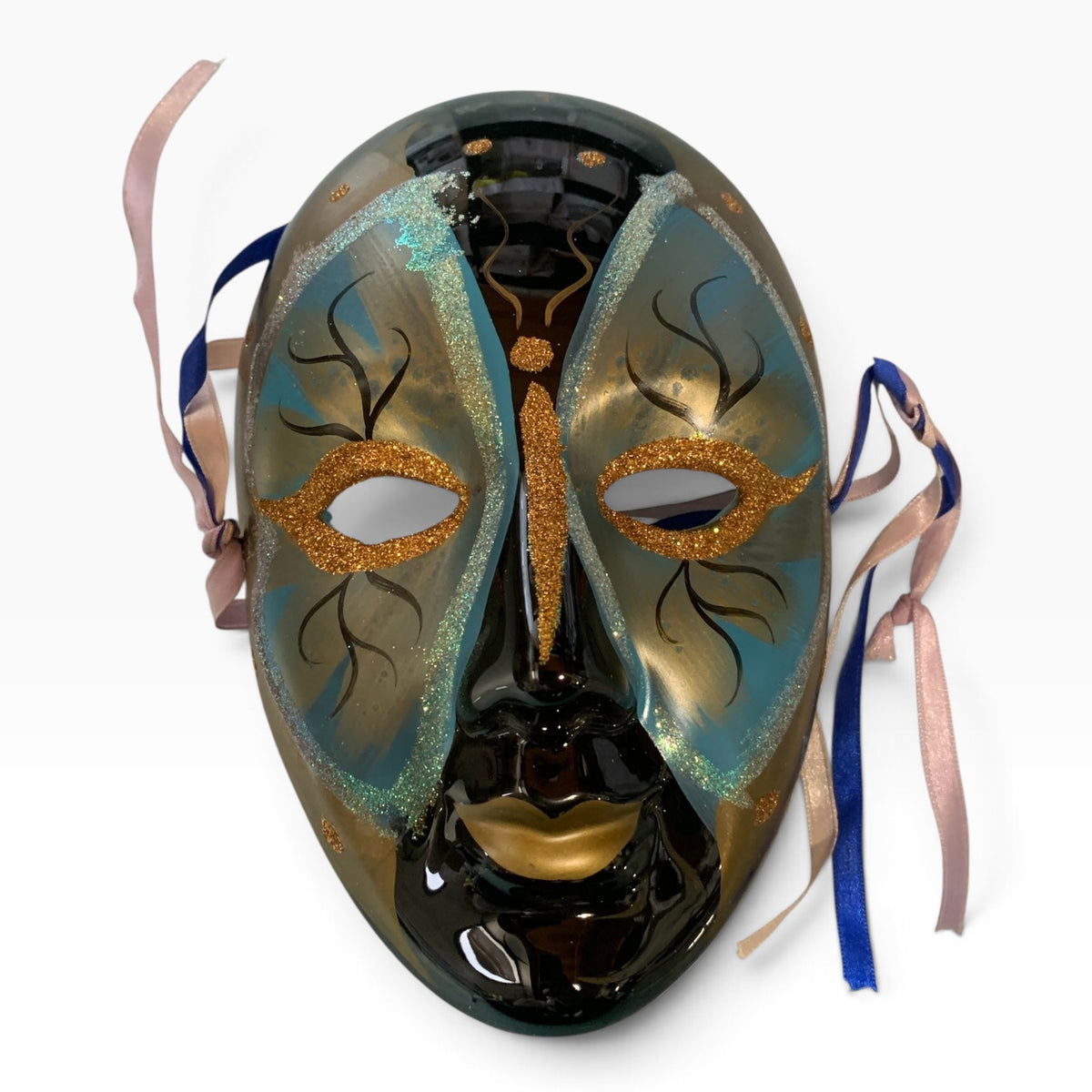 22129 - Earthenware Mask Black Gold 8" |F-18|