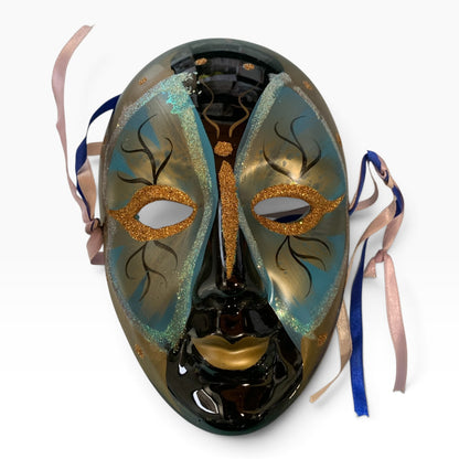 22129 - Earthenware Mask Black Gold 8" |F-18|