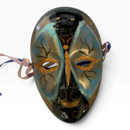 22129 - Earthenware Mask Black Gold 8" |F-18|