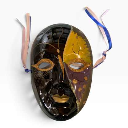 22131 - Earthenware Mask Black Purple 8" |8-F-18|