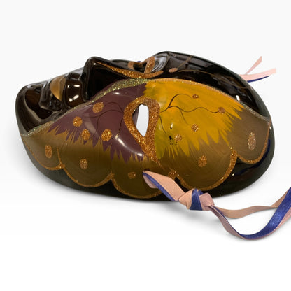 22131 - Earthenware Mask Black Purple 8" |8-F-18|