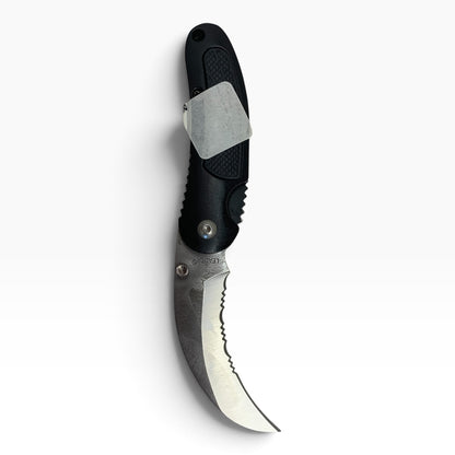 23111 - Black Serrated Folding Knife with Secure Pocket Clip – 4" Closed, 7.5" Overall Length  |85|